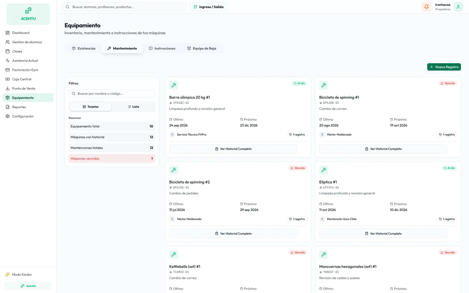 Acentu: equipos, QR público e instrucciones de uso